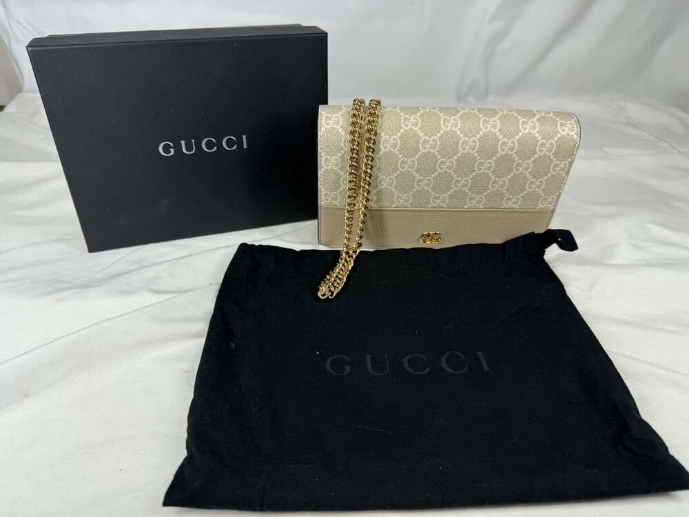 Gucci GG Marmont Wallet on Chain Beige and White GG Supreme TS- 370927